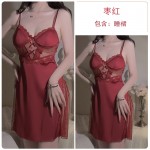 Guiruo Sexy Deep V Combination Yarn Perspective and Chest Cushion Sweet Lace Sleeping Dress Lazy Outer Robe Home Suit Set 3253