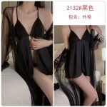 Guiruo Brand Sexy Deep V Open Back Split Pure Desire Ice Silk Comfortable Sling Sleeping Dress Women's Home Fur Set 2661