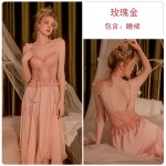 Guiruo Sexy Satin French Lace Backless and Chest Cushion Sleeping Dress Loose Women's Outrobe Home Suit Set W2799