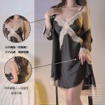 Guiruo Lazy Wind Deep V Lace Satin Face Waist Slim Slim Slim Slim Suspended Sleeping Dress Comfortable Outer Robe Home Suit Set 3789