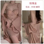 Guiruo satin patchwork lace and chest pad deep V open back buckle seductive and comfortable outerwear home suit J3579