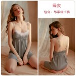 Guiruo Brand Sexy Satin Plush Suspended Nightgown Lace up Nightgown Women's Two Piece Home Fur Set 19055