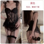 Guiruo Fun Underwear Sexy Transparent Mesh Chest Cushion Steel Ring Gathering Fluffy Skirt hem Pure Desire Sling Sleeping Dress Set 2655