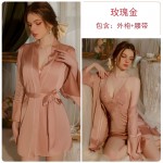 Qiruo Brand's New Autumn and Winter Suspended Sleeping Dress Lace Up Outer Robe Bathrobe Two Piece Home Furnishing Set Issued on behalf of 1170