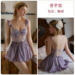 Guiruo Sexy Low Chest V-neck with Chest Cushion Mesh Lace Perspective Attractive Waist Shrinking Home Fur Set P3455