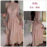 Guiruo Lingerie Sweet Lace Perspective Temptation with Chest Cushion Steel Ring Gathering Sleeping Skirt Outer Robe Home Set J2987