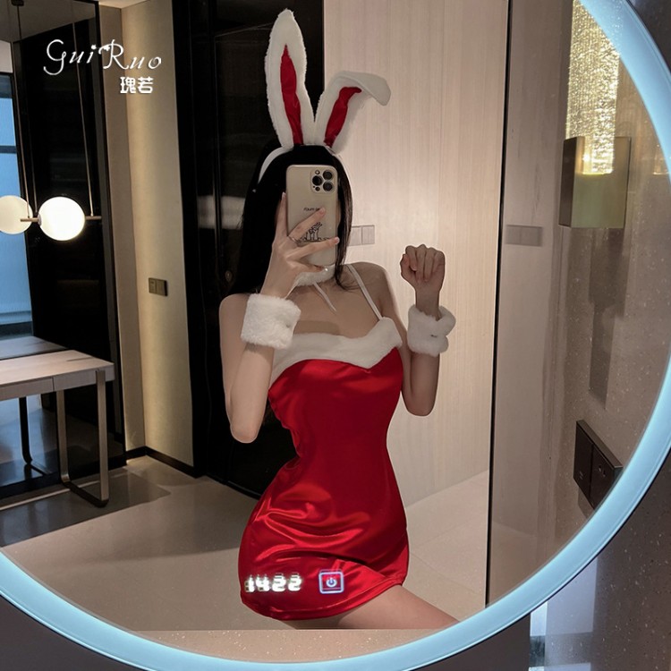 Guiruo Fun Underwear Sexy Slim Slim Slim Slim Sleeping Dress Velvet Solid Color Rabbit Girl No Take Off Comic Suit Set 1115