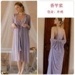 Guiruo Sexy Lace Mesh Perspective Attractive Deep V Sling Sleeping Dress Casual Outrobe Women's Home Furnishing Set 2133