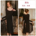 Guiruo Sexy Combination Yarn Perspective Lace Slim Fit Slender Round Neck Women's Home Pure Desire Sleeping Dress Set Q2858