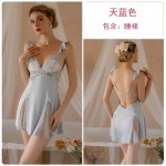 Guiruo Brand Sexy Backless Temptation Solid Color Embroidered Pajamas Chest Cushion Suspended Skirt Outer Robe Home Suit Set 2387