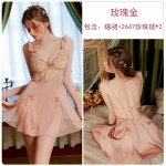 Ruo Ruo Spring/Summer Sexy Lace Backless Temptation with Chest Pads Gathered Outer Robe Simple Women's Homewear Set 3038