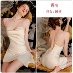 Guiruo Spring/Summer Sexy Side Split Hanging Strap Ice Silk Pajamas Comfortable and Breathable Women's Outrobe Home Suit Set 1910