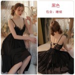 Guiruo Sexy Deep V Chest Cushion Steel Ring Gathering Perspective Lace Satin Suspended Sleeping Dress Women's Home Set J2987