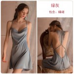 Qiruo Brand Autumn and Winter Sexy Deep V Satin Long Dress Pajamas with Open Back Temptation Sling Dress Home Suit Set 1571