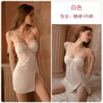 Guiruo New Sexy Lace Perspective Temptation Chest Cushion Pajamas Women's Sweet Sling Sleepwear Home Suit Set 1354