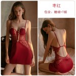 Qiruo Brand Autumn and Winter Sexy Lace Perspective Backless Chest Cushion Suspender Sleeping Dress Women's Home Furnishing Set Issued on behalf of 1190