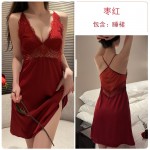 Guiruo Ice Silk Sleeping Dress Thin Sexy Lace Hollow Hot Private Room Suspended Sleeping Dress Home Suit Set 19389