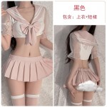 Guiruo Fun Lingerie Sexy Bow Knot Hip length Waist Free Pleated Short Skirt Pure Student Uniform Set 2368