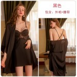 Guiruo Sexy Pure Desire Simple Ice Silk Pajamas Open Back Suspended Sleeping Dress Lace up Outer Robe Women's Home Fur Set 2061