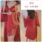 Guiruo Summer Sexy Mesh Perspective Temptation with Chest Cushion Ice Silk Sling Sleeping Dress Outer Robe Home Fur Set 3226