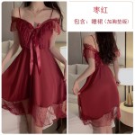 Ruo Ruo Sexy Dotted Mesh and Chest Cushion Gather Pajama Waist Large Size Pure Desire Sling Pajama Dress Home Suit 2535