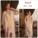 Guiruo French Private Sexy Nightwear Mesh Perspective Comfortable Hanging Strap Nightwear Outer Robe Women's Home Furnishing Set 2133