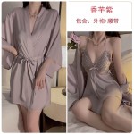 Guiruo Sexy Backless Ice Silk Pajamas Butterfly Strap Pajamas Simple and Comfortable Outer Robe Home Suit Set P3945