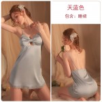 Guiruo Brand's New Sexy Solid Color Pajamas Private Hollow Suspended Dress Lace up Outer Robe Home Suit Set 1322