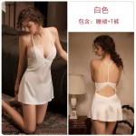 Guiruo Brand Fun Underwear Sexy Deep V Imitation Splice Lace Backless Temptation Sleeping Dress Set 700