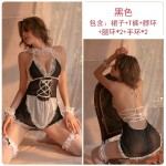 Guiruo Fun Underwear Sexy Mesh Perspective Maid Sweet and Cute Apron Role Playing Uniform Set 1161