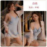 Guiruo Summer Sexy Backless Ice Silk Pure Desire Wind Comfortable Sleepwear Mesh Outer Robe Simple Home Fur Set 3402