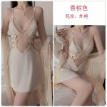 Guiruo Brand Sexy Lace Perspective Temptation Pajamas Backless Bow Strap Sleepwear Home Suit Set 1667