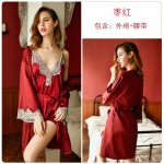 Guiruo Sexy Spring/Summer Lace Embroidery Deep V Open Back Split Temptation Sling Sleeping Dress Outer Robe Home Suit Set 272