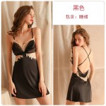 Guiruo Sexy Lace Perspective Temptation Hot Hot Backless Pajamas Small Chest Suspended Nightwear Women's Home Suit Set 1615