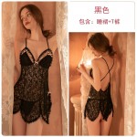 Guiruo Fun Underwear Sweet Butterfly Petals Sexy Perspective Hot Strap Sleeping Dress Home Suit Set 957