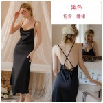 Guiruo Summer New Sleepwear Open Back Temptation Stacked Collar Ice Silk Sling Sleepwear for Women's Home Furnishing Set Q3414