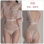 Guiruo Fun Lingerie Women's Sexy Mesh Perspective Off the waist Passionate Hot Snap Open Range Bodysuit Set 449