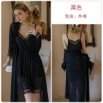 Guiruo Sexy Lace Mesh Perspective Attractive Deep V Sling Sleeping Dress Casual Outrobe Women's Home Furnishing Set 2133