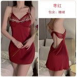 Guiruo Sexy Open Back Temptation Mesh Perspective Satin Slim Fit Slim Slim Sleeping Dress Outer Robe Women's Home Set 1984