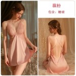 Guiruo Brand Sexy Lace Perspective Temptation Deep V Strap Sleeping Dress Women's Hot Backless Home Fury Set 19390