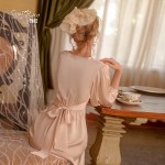 Guiruo Brand Sexy Temptation French Deep V Long Style Outwear Split Women's Nightwear Home Suit Set Q2796