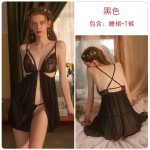 Guiruo Fun Lingerie Sexy Backless Sexy Attractive Perspective Sleepwear Mesh Slit Sling Sleepwear Uniform Set 2073