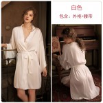 Guiruo Brand Spring/Summer New Women's Sexy Open Front Imitation Silk Spliced Mesh Side Split Sleeping Robe Home Furnishing 882