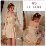 Guiruo Sexy Backless Temptation One Line Neck Shirt Women's Slim Fit Lace up Pajamas Sweet Home Suit Set P2834