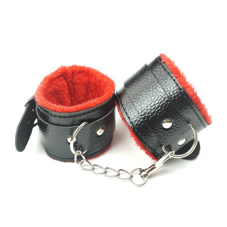 SM Adult Sex Fun Leather Plush Handcuffs Alternative Couple Toy Binding Fun Bed Strap Props