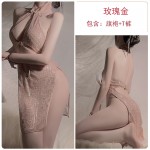 Guiruo Sexy Open Back Hollow out Sequin Mesh Mesh Perspective Split Ancient Style Standing Neck Qipao Uniform Fun Set 3641