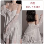 Guiruo Spring/Summer New Deep V Suspended Dress Sweet Chest Pad Pajama Lace up Pajama Bathrobe Home Suit Set 1256