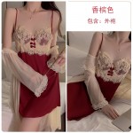 Guiruo Satin Lace Steel Ring Gathering Sexy Backless Quick Buckle Suspender Sleeping Dress Outrobe Home Set 1701