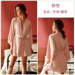 Guiruo Deep V Sling Loose European and American Cute Thin Style Pullover Sweet Sling Sleeping Dress Outer Robe Home Suit Set 267