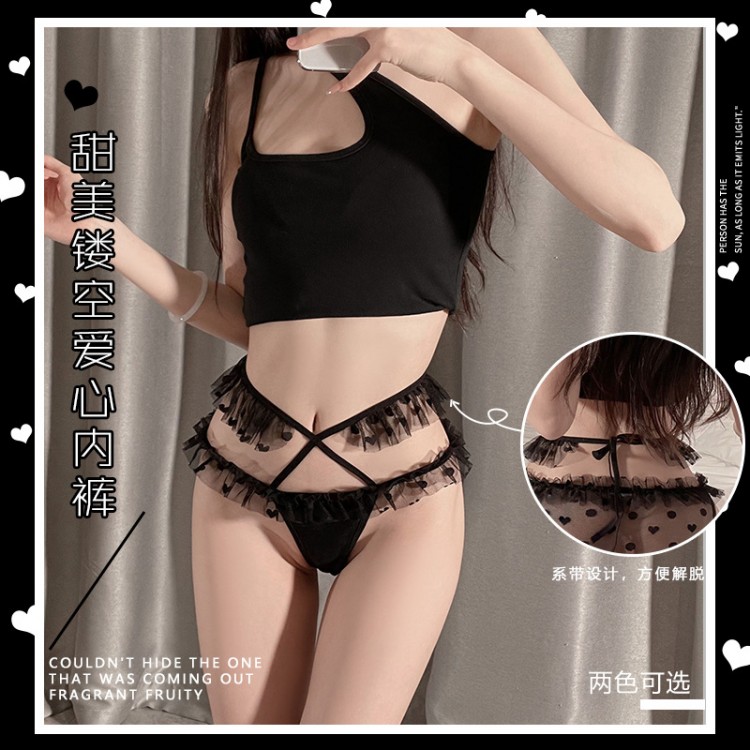 Guiruo Fun Underwear Female Lace Mesh Transparent Sexy Hot Lace Strap Low Waist Temptation Wave Dot Triangle Pants 2436